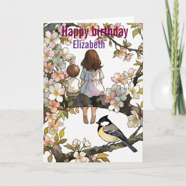 Tarjeta Flores de hermana personalizadas acuarela cumpleañ (Anverso)