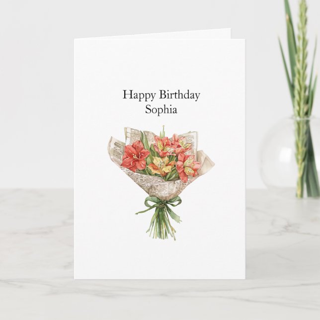Tarjeta Flores de Hibisco Rojas Amarillas Cumpleaños (Anverso)