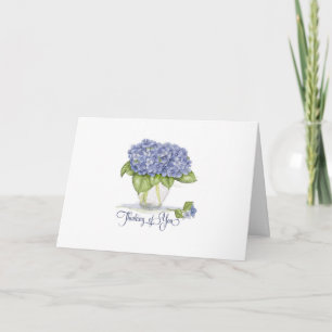 Tarjeta Flores de hidrangea azul acuarela pensando en ti