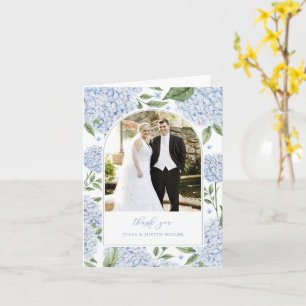 Tarjeta Flores de Hortensia Azul Bodas Foto Agradecimiento
