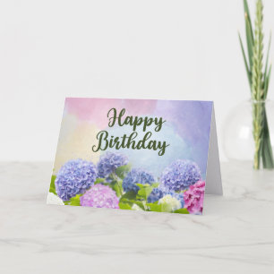 Tarjeta Flores de Hortensias Acuarela Cumpleaños