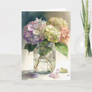 Tarjeta Flores de hortensias en acuarela 