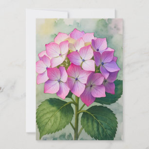 Tarjeta Flores de hortensias rosadas acuarela