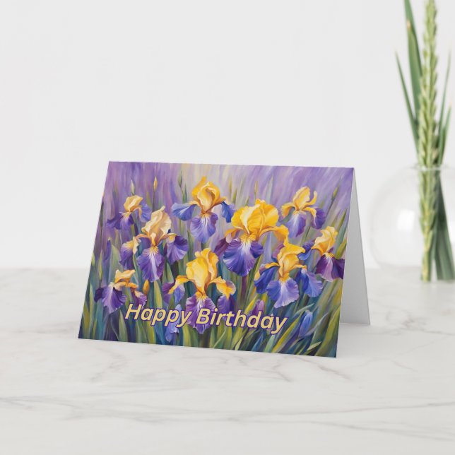 Tarjeta Flores de iris coloridas felices cumpleaños (Anverso)