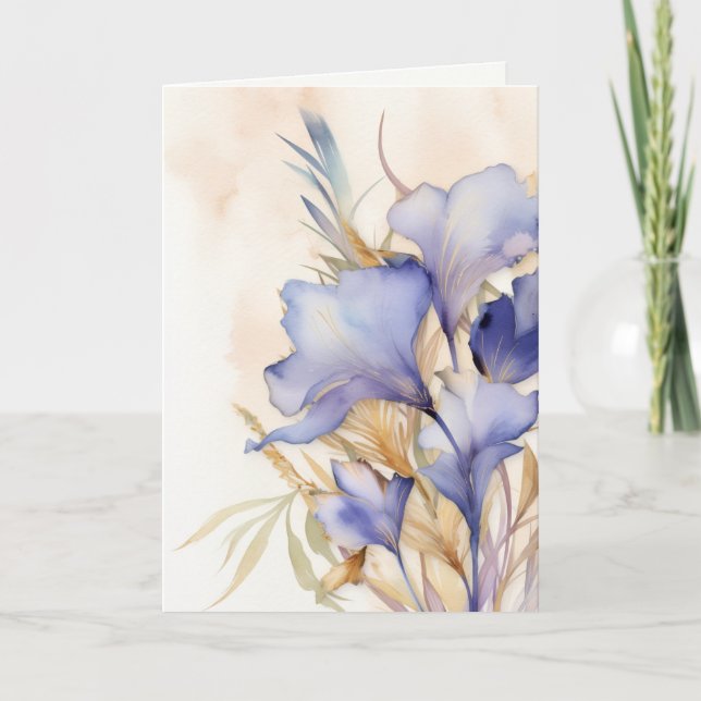Tarjeta Flores de Iris de Acuarela de Agradecimiento por C (Anverso)