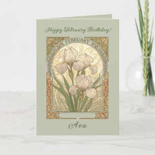 Tarjeta Flores de Iris de Cumpleaños en Febrero Estilo Art
