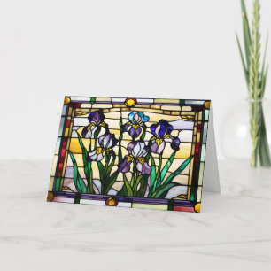 Tarjeta Flores de Iris Púrpura Vidrio Pintado