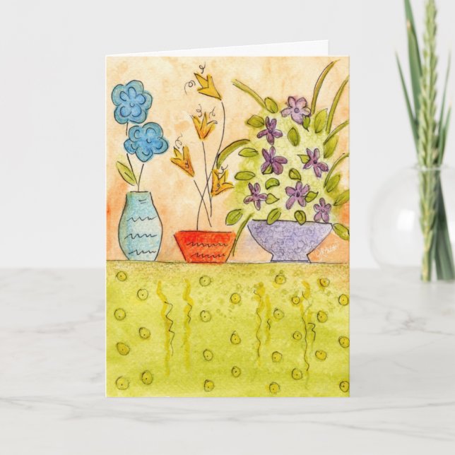 Tarjeta Flores de la acuarela en floreros (Anverso)