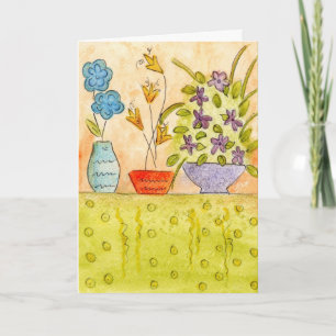 Tarjeta Flores de la acuarela en floreros