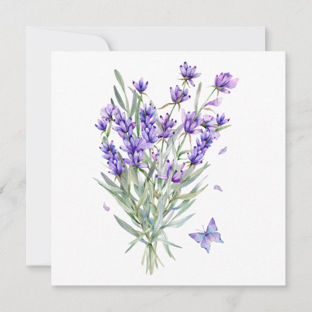Tarjeta Flores de lavanda acuarela (Anverso)