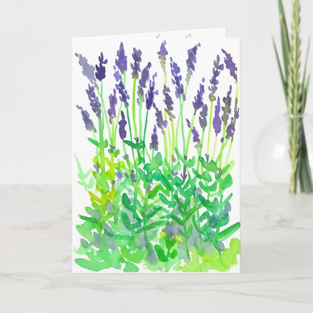 Tarjeta Flores de lavanda acuarela Feliz cumpleaños (Anverso)