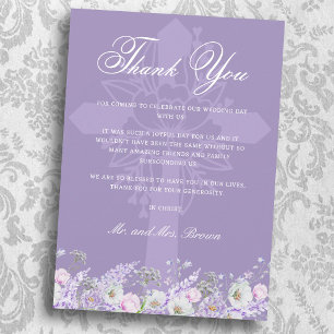 Tarjeta Flores de lavanda agradecimiento religioso boda