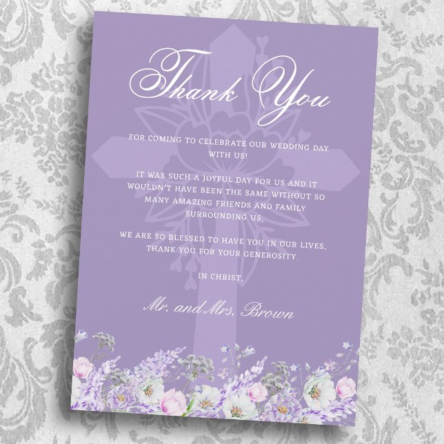 Tarjeta Flores de lavanda agradecimiento religioso boda (Subido por el creador)