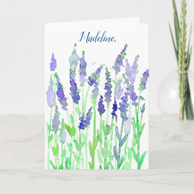 Tarjeta Flores de Lavanda Felices Cumpleaños Personalizado (Anverso)