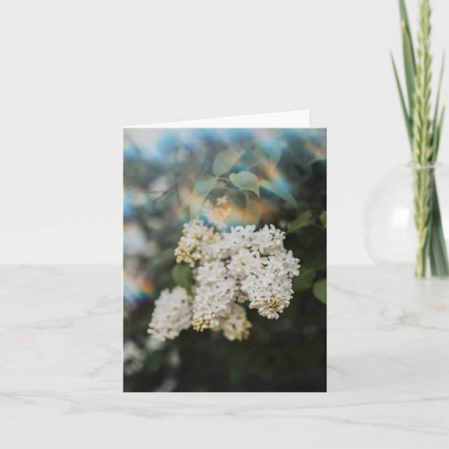 Tarjeta Flores de Lila Blancas con Destello de Arcoíris, S (Anverso)