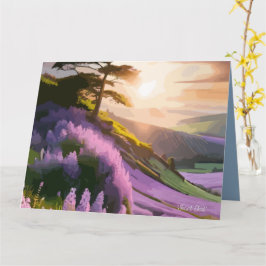 Tarjeta Flores de Lilac florecen en las colinas al atardec