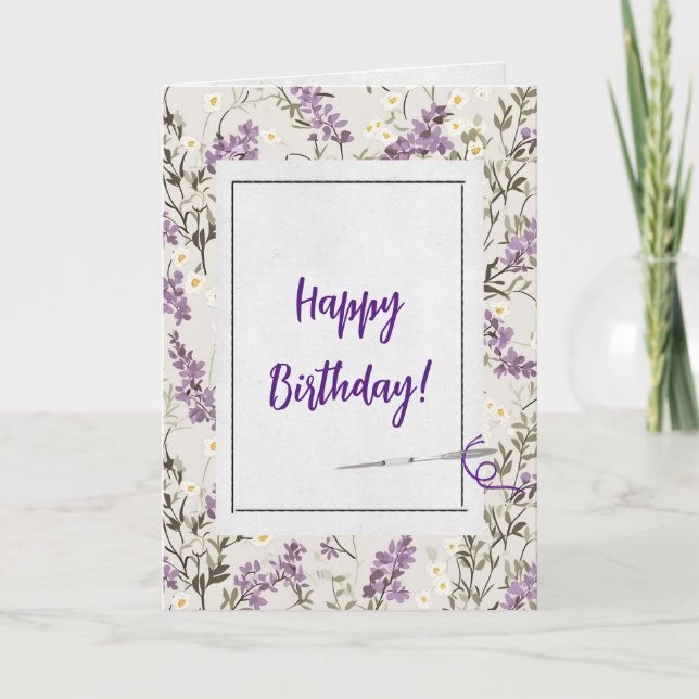 Tarjeta Flores de Lilac y cumpleaños de la aguja (Anverso)