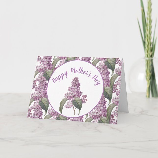 Tarjeta Flores de Lilas Bonitas Día de la Madre Fiesta (Anverso)