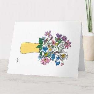 Tarjeta Flores de línea continua en jarrón