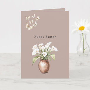 Tarjeta Flores de Lirio de Pascua en Florero Mariposas