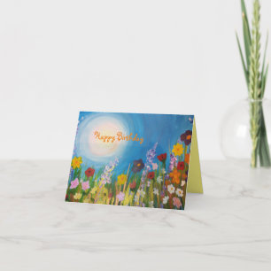 Tarjeta Flores de maíz azules en un prado de flores silves