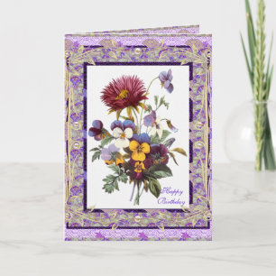 Tarjeta Flores de malva floral vintage con saludo de tarje