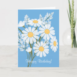 Tarjeta Flores de margarita blanca en cumpleaños feliz azu