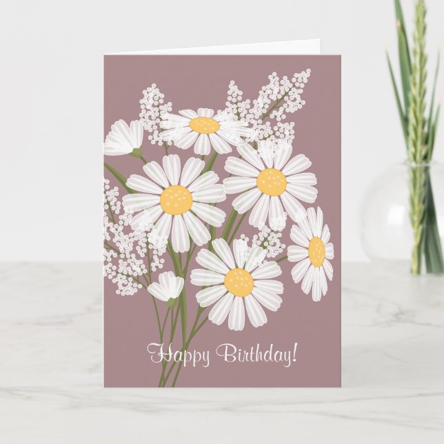 Tarjeta Flores de margarita blanca en cumpleaños feliz ros (Anverso)