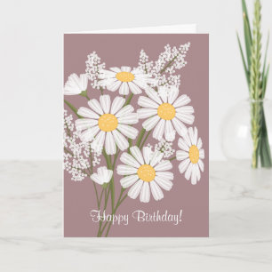 Tarjeta Flores de margarita blanca en cumpleaños feliz ros