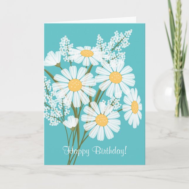 Tarjeta Flores de margarita blanca en cumpleaños feliz Ver (Anverso)