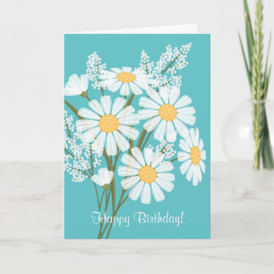 Tarjeta Flores de margarita blanca en cumpleaños feliz Ver