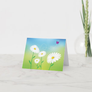 Tarjeta Flores de margarita blancas florales azul verde Ho