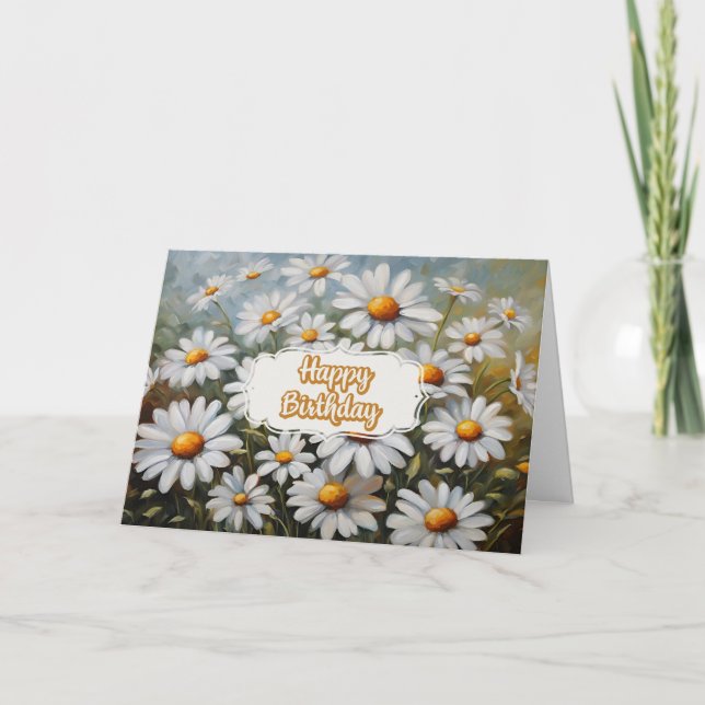 Tarjeta Flores de margarita felices cumpleaños floreciente (Anverso)