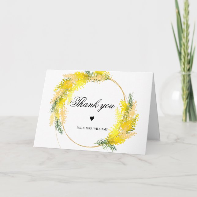 Tarjeta Flores de mimosa y hojas de vegetación (Anverso)