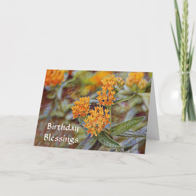 Tarjeta Flores de Naranja de fe Bendición Biblia de cumple (Anverso)