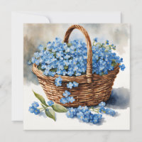 Flores de nomeolvides azules al acuarela en cesta