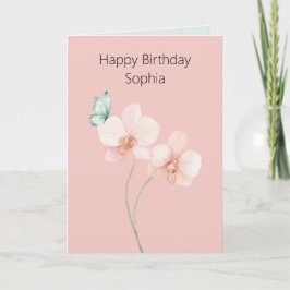 Tarjeta Flores de orquídea rosa mariposa verde menta Cumpl