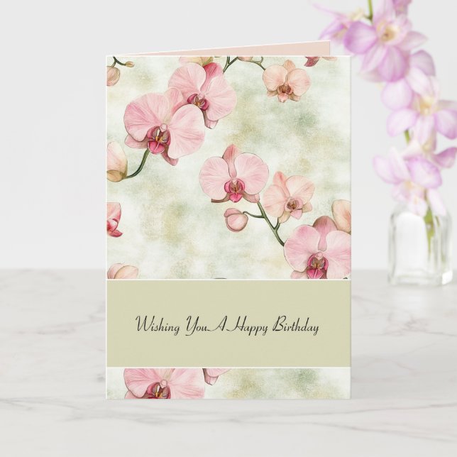 Tarjeta Flores de orquídea rosadas verdes Cumpleaños (Orquídea)