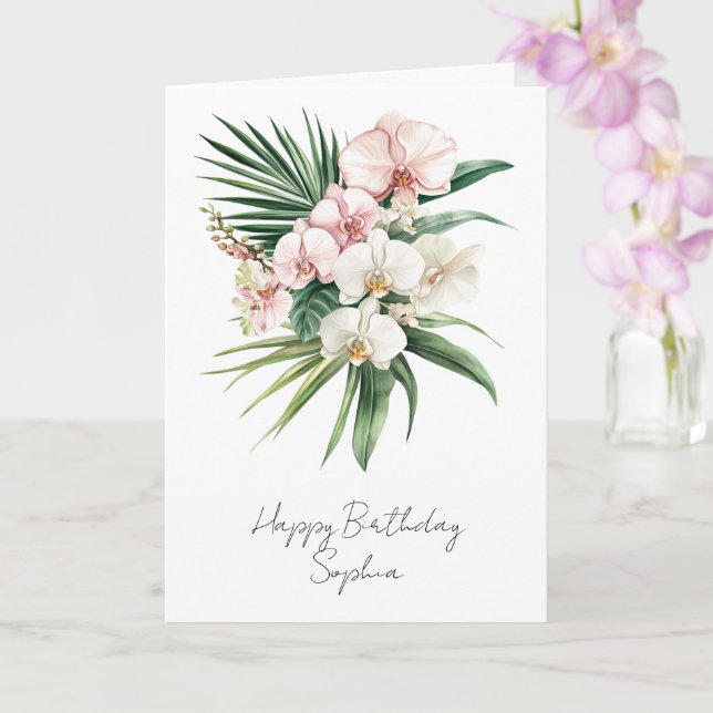 Tarjeta Flores de orquídeas rosadas tropicales (Orquídea)