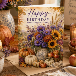 Tarjeta Flores de Otoño Asteres Girasoles Cumpleaños de Ot
