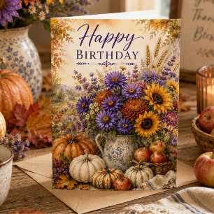 Tarjeta Flores de Otoño Asteres Girasoles Cumpleaños de Ot