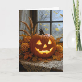 Tarjeta Flores De Otoño En Halloween Jack-o-Lantern