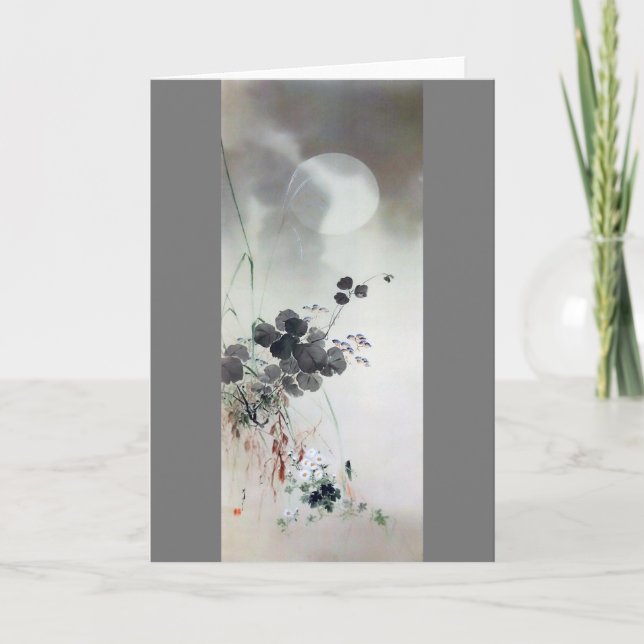 Tarjeta Flores de otoño y luna llena, Watanabe Seitei (Anverso)
