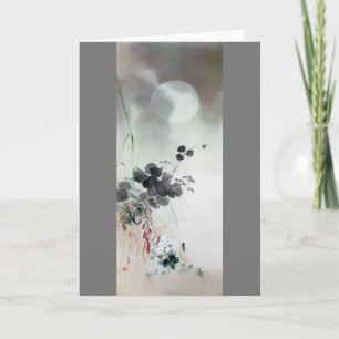 Tarjeta Flores de otoño y luna llena, Watanabe Seitei