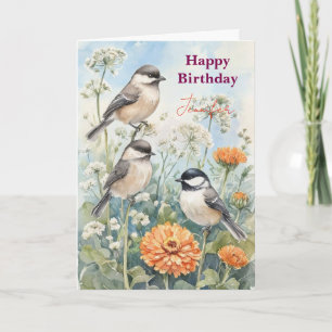 Tarjeta Flores de pájaro azul personalizadas acuarela cump