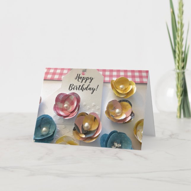 Tarjeta Flores De Papel Para Su Cumpleaños (Anverso)