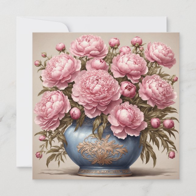 Tarjeta Flores de peonía rosadas (Anverso)