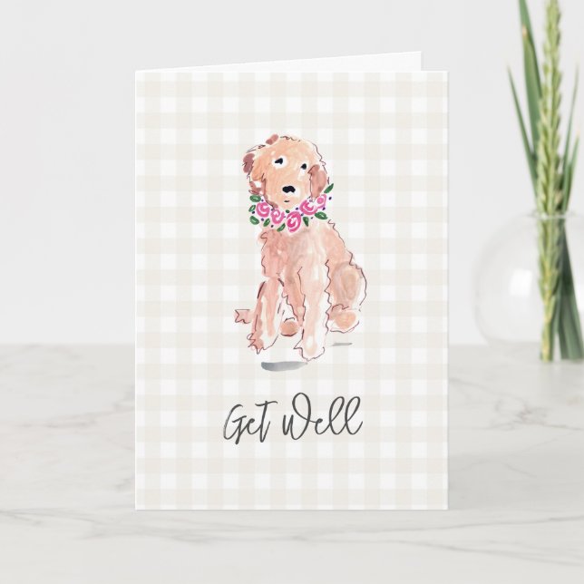 Tarjeta Flores de perro acuarela se ponen bien Gingham Swe (Anverso)