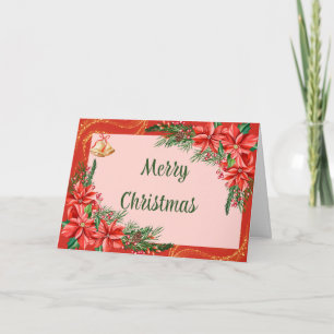 Tarjeta Flores de Poinsettia en color de agua navideña
