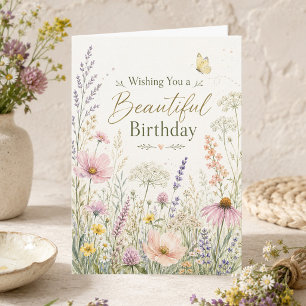 Tarjeta Flores de prado silvestre acuarela cumpleaños dobl